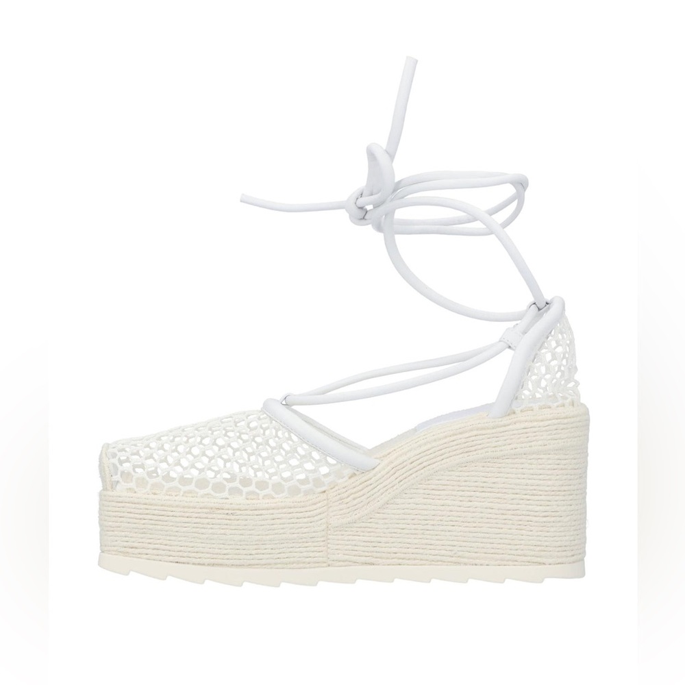 BOTTEGA VENETA MESH ESPADRILLE PLATFORM WEDGES WOMEN WHITE | WHITE SANDALS - Picture 7 of 16